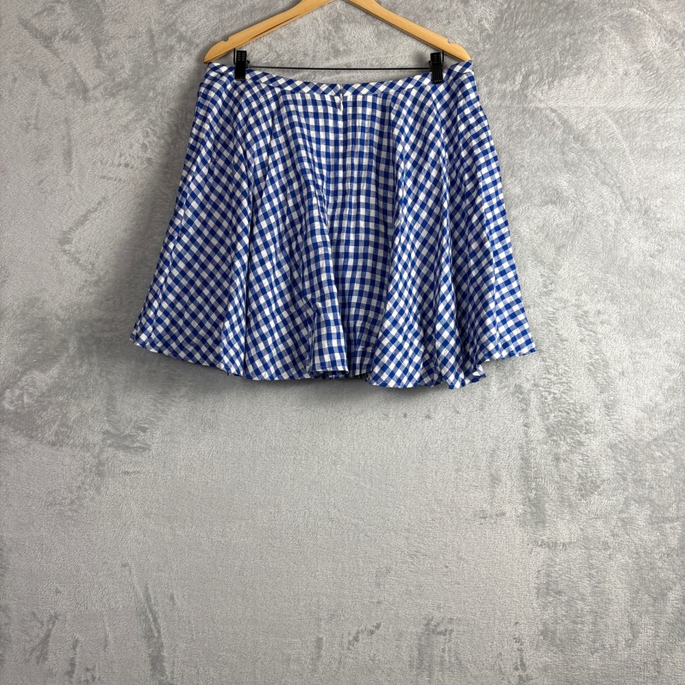 J.Crew Skirt Mini Gingham Linen A-Line 12 Blue White Pockets Preppy Vacation - Picture 2 of 7